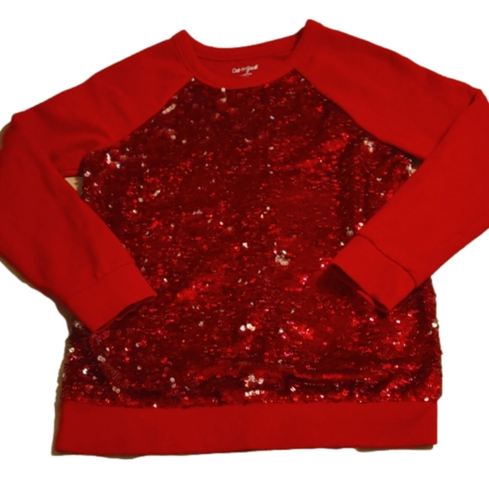 𝅺Cat & Jack Red Flip Sequin Sweatshirt Size: 10/12
